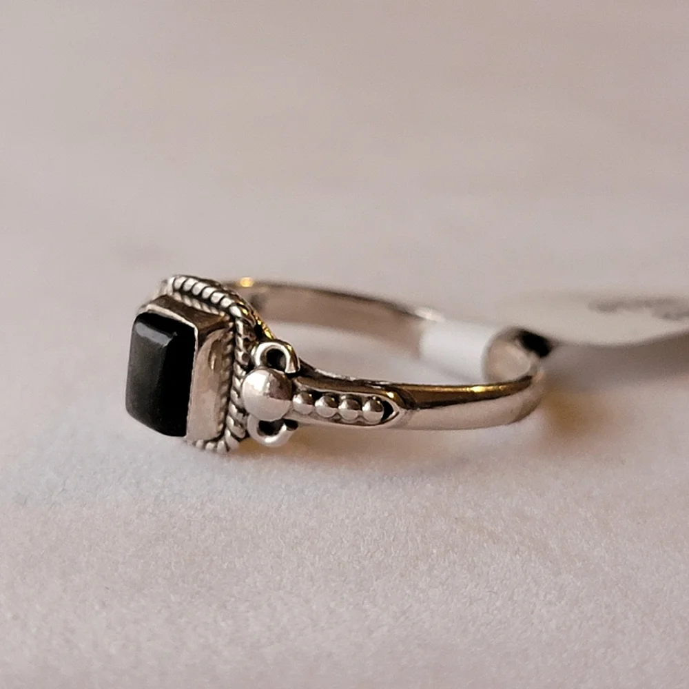 Black Obsidian Sterling Silver Orion Ring Filigree Sheen Cabochon